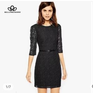 PHILOSOPHY BELLA black lace overlay 3/4 lace sleeve elastic waist dress XL